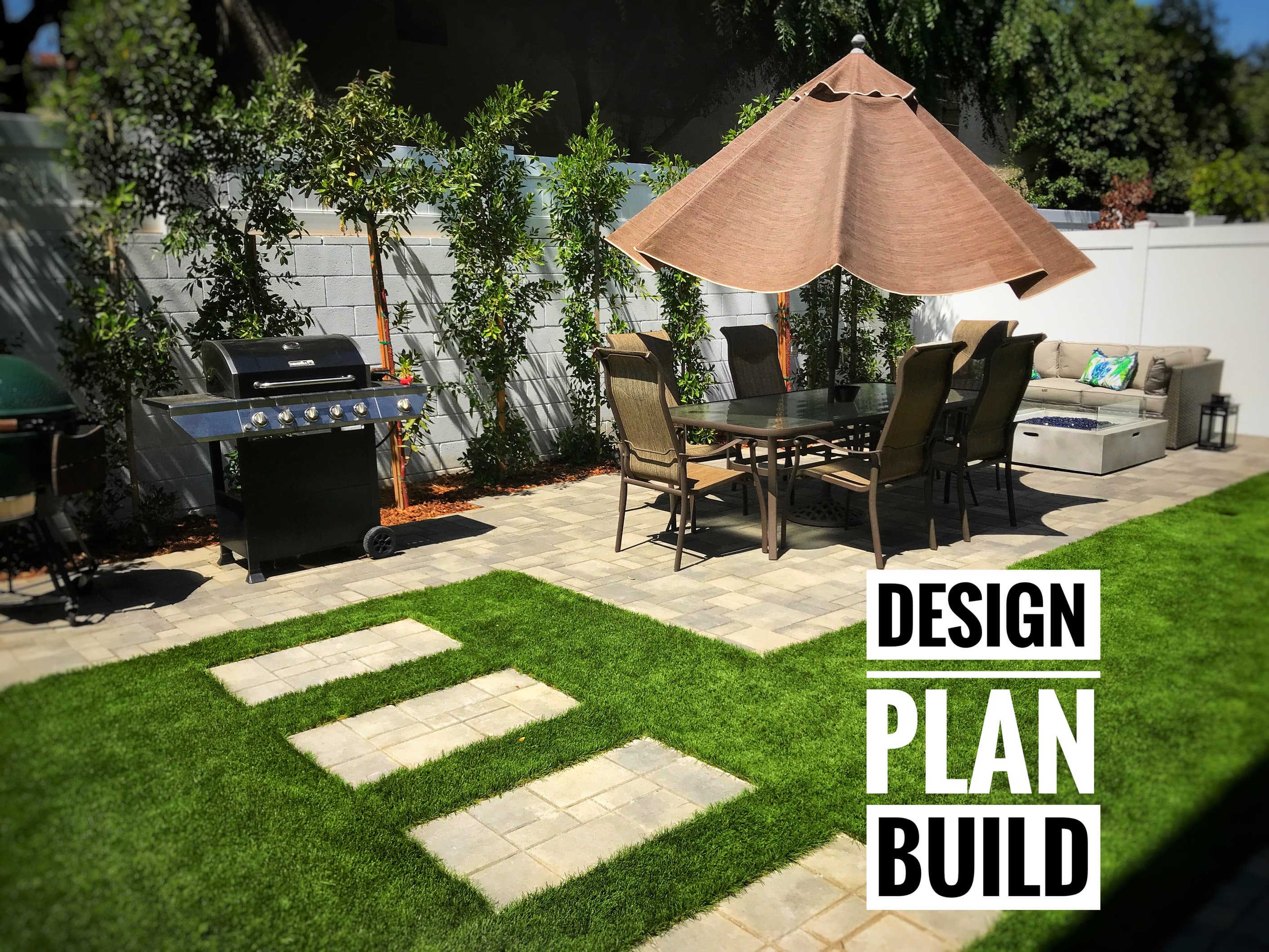 Backyard landscape design & renovation with artificial grass Gallery